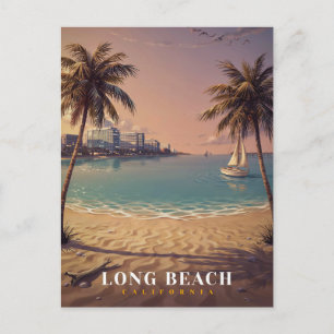 Cartão Postal Arte da Silhueta Costeira de Long Beach Califórnia