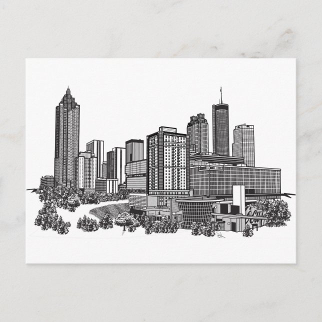 Cartão Postal Arte da skyline de Atlanta Geórgia (Frente)
