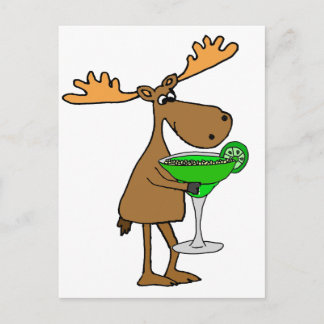 Cartão Postal Arte de Alce Engraçado Bebendo Margarita