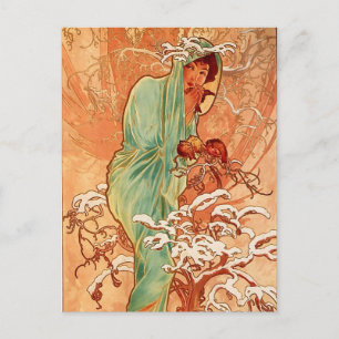 Cartão Postal Arte de Alfons Mucha Art Nouveau de Inverno