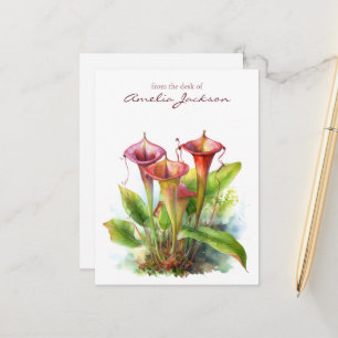 Cartão Postal Arte de Aquarela Botânica de Planta Carnívora Jarr
