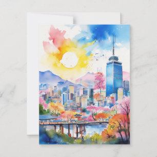 Cartão Postal Arte de aquarela da Coreia do Sul Viagem