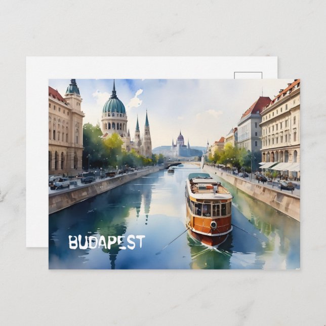 Cartão Postal Arte de aquarela de Budapeste (Frente/Verso)