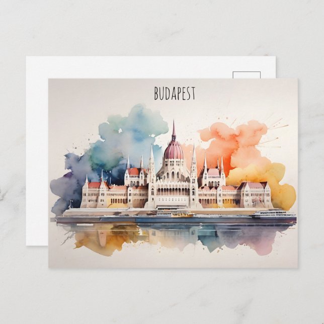 Cartão Postal Arte de aquarela de Budapeste (Frente/Verso)