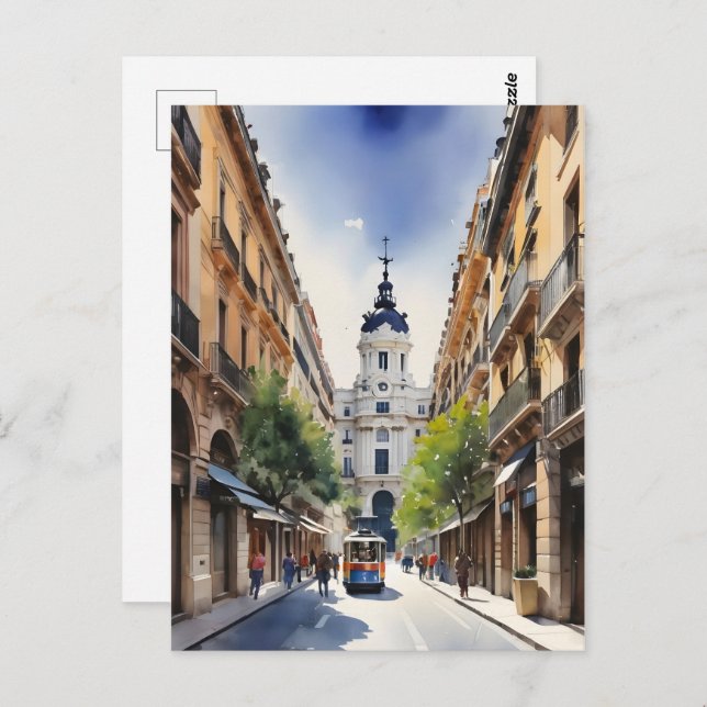 Cartão Postal arte de aquarela de Madrid (Frente/Verso)