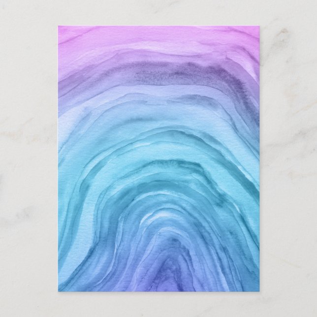 Cartão Postal Arte de Aquarela de Omã Azul e Roxo (Frente)