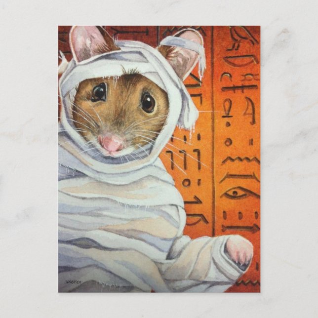 Cartão Postal Arte de Aquarela do Rato de Mummy (Frente)