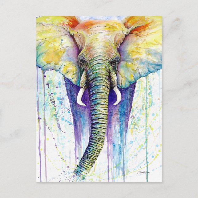 Cartão Postal Arte de aquarela elefante (Frente)