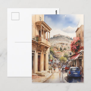Cartão Postal Arte de aquarela Grécia de Atenas