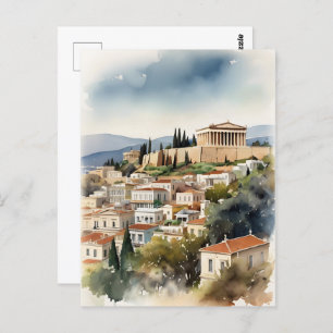 Cartão Postal Arte de aquarela Grécia de Atenas