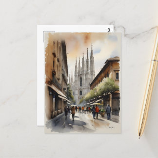 Cartão Postal Arte de aquarela Milão