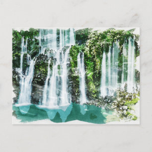 Cartão Postal Arte de Aquarela Tropical da Ilha de Reunião