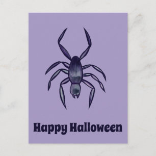 Cartão Postal Arte de Aranha Roxo de Halloween Assustador