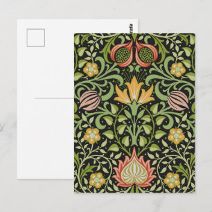Cartão Postal Arte de Azulejo Floral Persa Preto William Morris