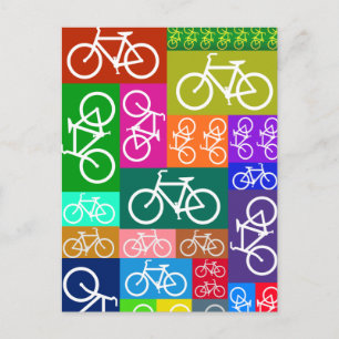 Cartão Postal Arte de Bicicletas Patchwork