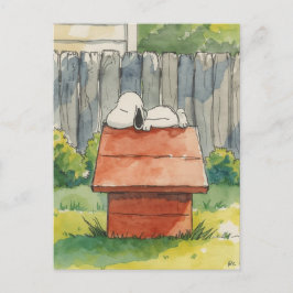 Cartão Postal Arte de Cachorro Dormindo em Casa de Cachorro Verm