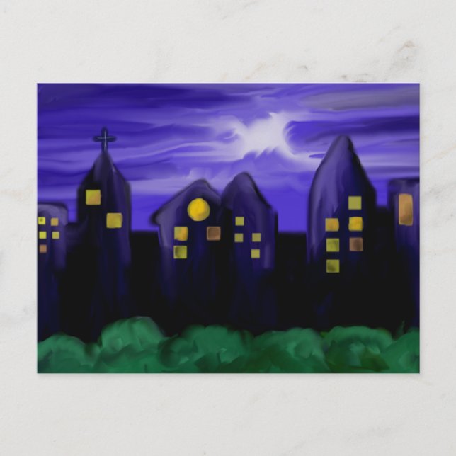 Cartão Postal Arte de canvas do arranha-céu noturno (Frente)