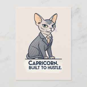 Cartão Postal Arte de Capricórnio Zodíaco Gato Esfinge Construíd