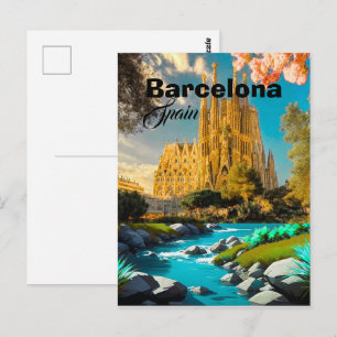 Cartão Postal Arte de cartão-postal de viagem Barcelona Espanha,