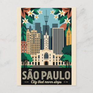 Cartão Postal Arte de Cartaz de Viagem Retro São Paulo Brasil