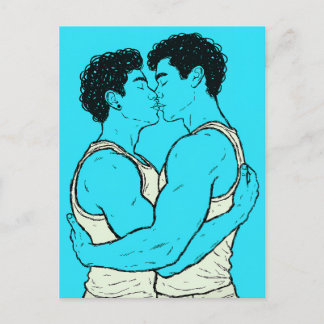 Cartão Postal Arte de Casal Gay se Beijando – LGBTQ Terno