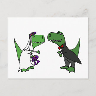 Cartão Postal Arte de casamento de noiva e noivo dinossauro T-re