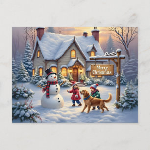 Cartão Postal Arte de Cena de Natal com Neve Aconchegante