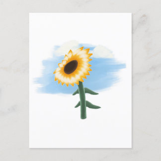 Cartão Postal Arte de céu azul aquarela e girassol amarelo