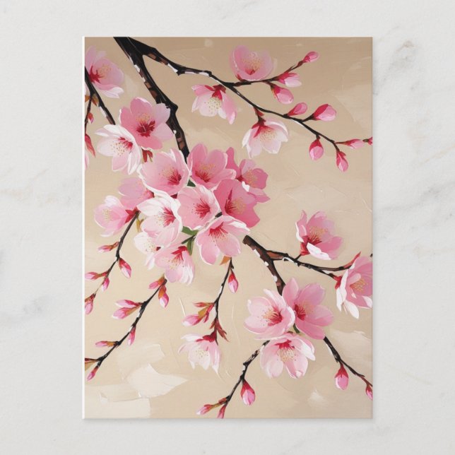 Cartão Postal Arte de Cherry Blossom - Sakura rosa elegante (Frente)