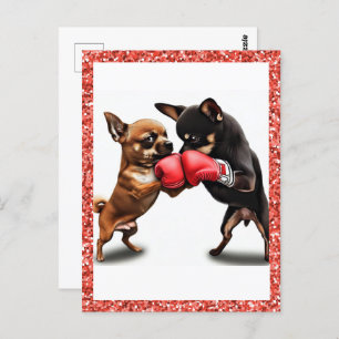 Cartão Postal Arte de Chihuahuas em Boxing