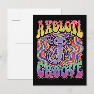 Cartão Postal Arte de Chuva de Cores Retro Groovy Hippie Axolote