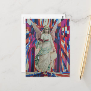 Cartão Postal Arte de colagem Anjo Retro Atravessando a Ponte