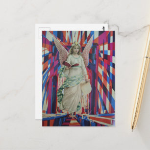 Cartão Postal Arte de colagem Anjo Retro Atravessando a Ponte