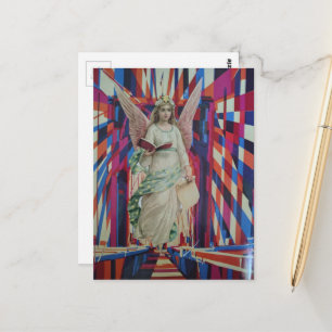 Cartão Postal Arte de colagem Anjo Vintage Cruzando a Ponte