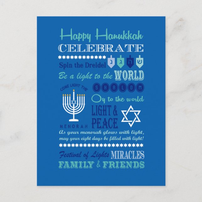 Cartão Postal Arte de colagem de texto Hannukah (Frente)