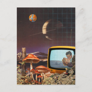 Cartão Postal Arte de Colagem Espacial Retro-Futurismo Surreal