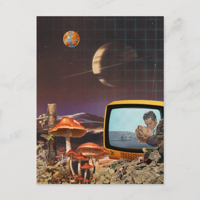 Cartão Postal Arte de Colagem Espacial Retro-Futurismo Surreal (Frente)