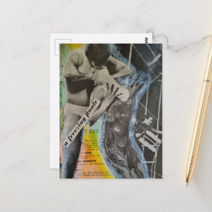 Cartão Postal Arte de colagem final de casal de Ballet Retro