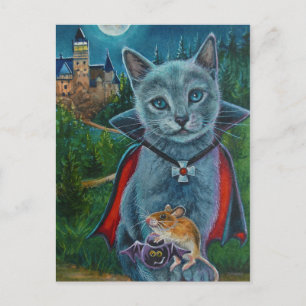 Cartão Postal Arte de Cores Aquáticas e Ratos de Halloween N.º