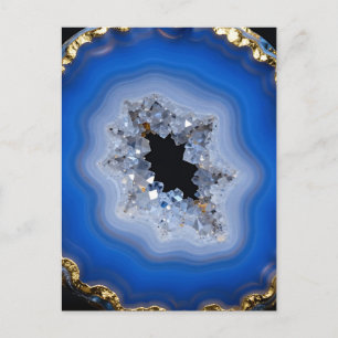 Cartão Postal Arte de Cristal com Borda Dourada de Ágata Azul