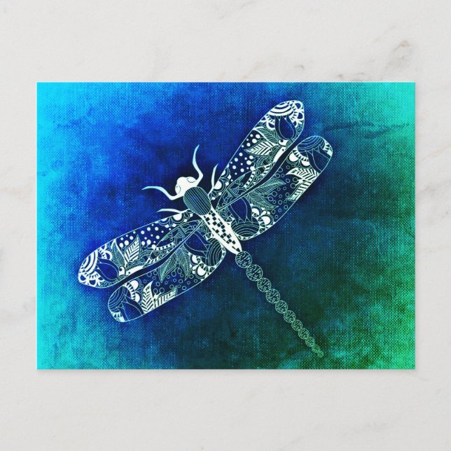 Cartão Postal Arte De Desenho De Linha De Dragonfly Whimsical (Frente)