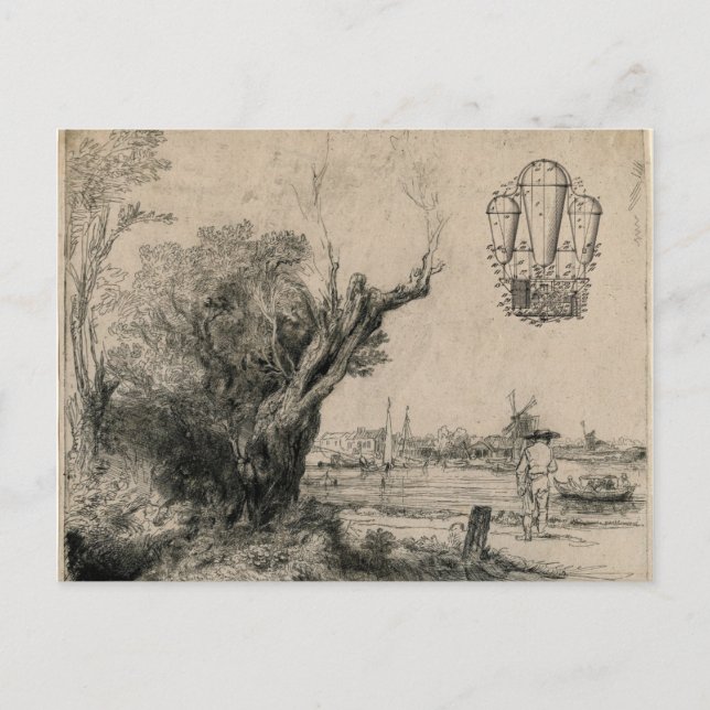 Cartão Postal Arte de Desenho de Máquina Voadora de Dirigível An (Frente)