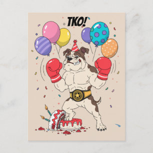 Cartão Postal Arte de Despedida de Aniversário do Boxeador Bulld