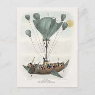 Cartão Postal Arte de Dirigível Balão Antigo