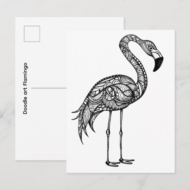 Cartão Postal Arte de doodle Flamingo (Frente/Verso)