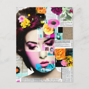 Cartão Postal Arte de Efeito de Colagem de Papel da Mulher Vitor