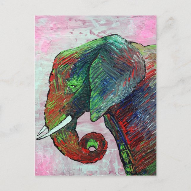 Cartão Postal Arte de Elefante Colorido (Frente)