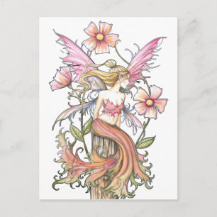 Cartão Postal Arte de Fada Flor de Rosa