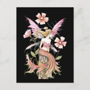 Cartão Postal Arte de Fada Flor de Rosa