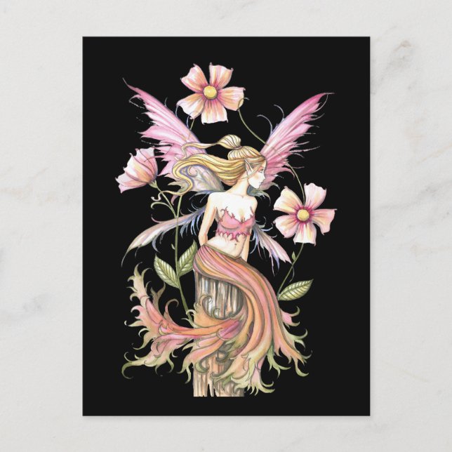 Cartão Postal Arte de Fada Flor de Rosa (Frente)